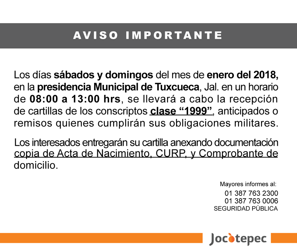 TRAMITA TU CARTILLA,SÁBADO 27 Y DOMINGO 28,PRESIDENCIA MUNICIPAL