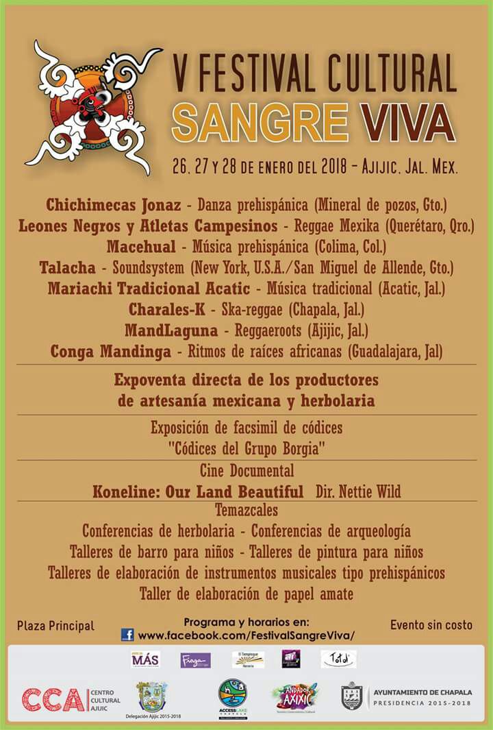 V.FESTIVAL,CULTURAL,( SANGRE VIVA,26-27 Y 28 DE ENERO 2018 EN AJIJIC JALISCO