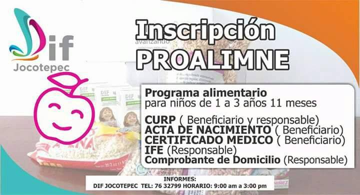INSCRIPCIÓNES,PARA EL PROGRAMA PROALINME