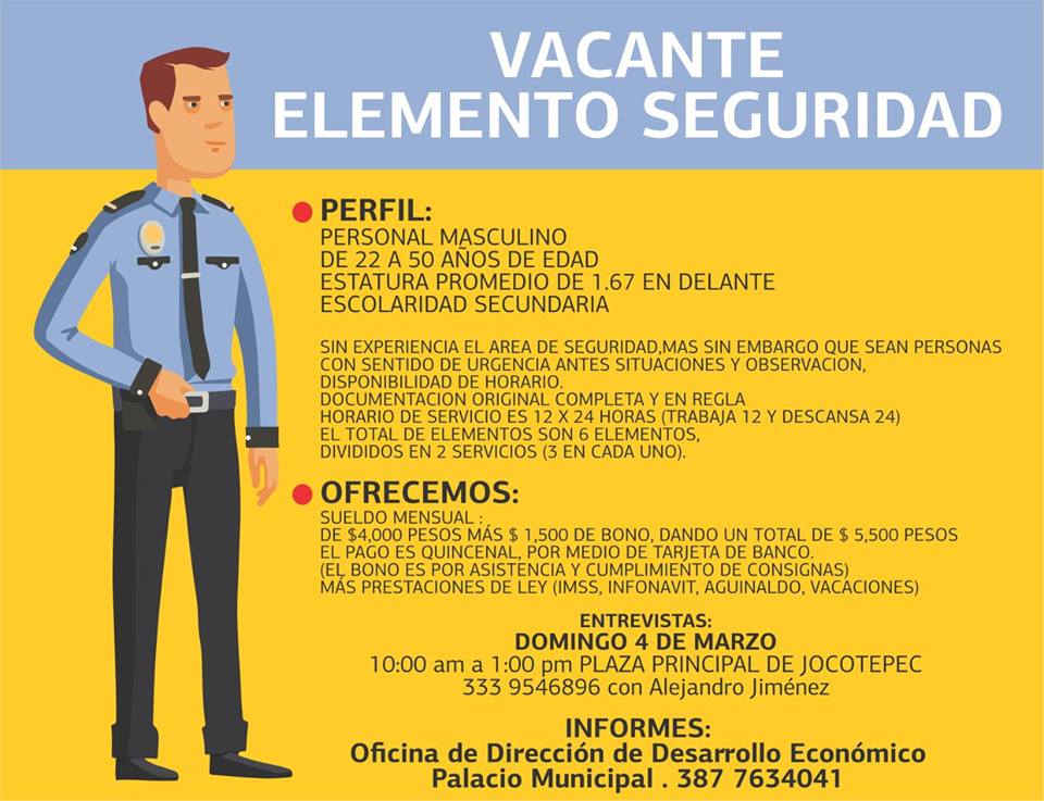 BOLSA DE TRABAJO VACANTE,ELEMENTO DE SEGURIDAD